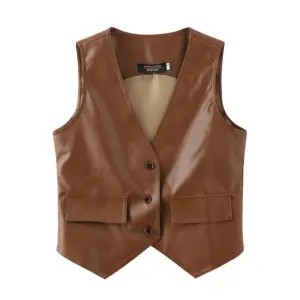 Women Faux PU Leather Vests Motorcycle Biker Jackets Female PU Waistcoat Outwear Ladies Winter Sleeveless Short Vest Tank Top